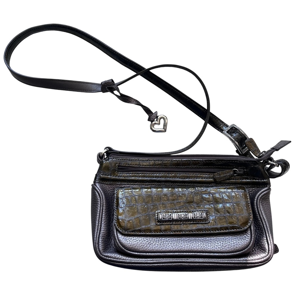 Brighton Crossbody Organizer Handbag Small Croc Embossed Pocket Leather Charm
